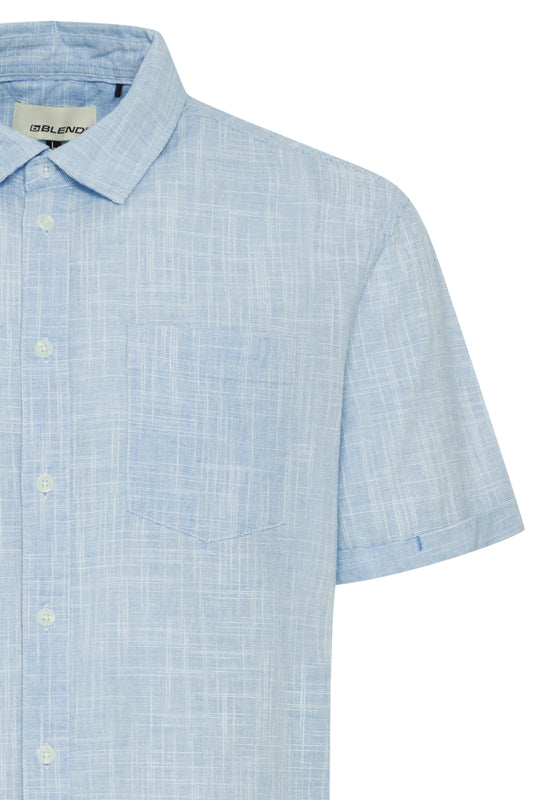 BigMens Pure Cotton Linen-Look Shirt - Aqua Sky