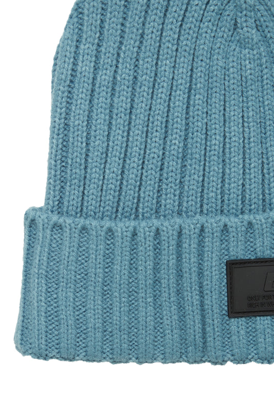 Cable-Knit Beanie Hat - Blue