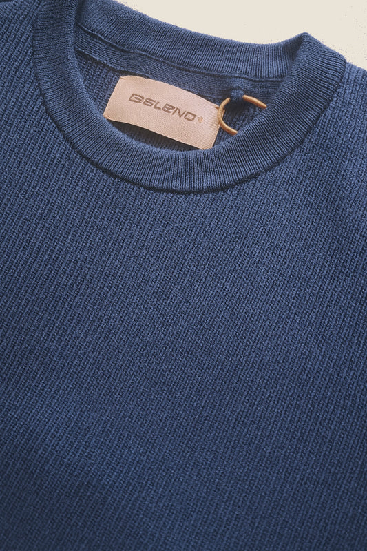 Soft Ribbed Cotton Blend Crewneck Jumper - Dress Blue