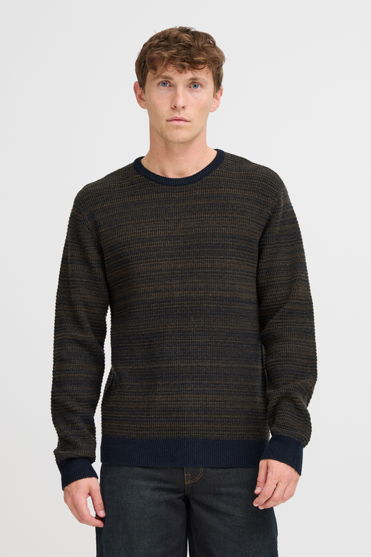 Navy & Brown Waffle Knit Wool Blend Jumper