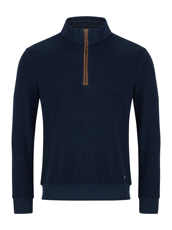 Cotton-Rich Quarter Zip - Dark Blue