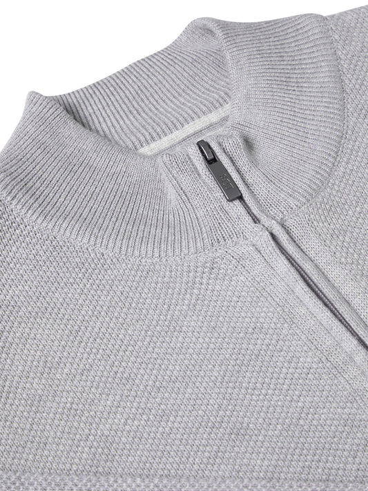 Light Grey Full-Zip Cardigan with Textured Knit