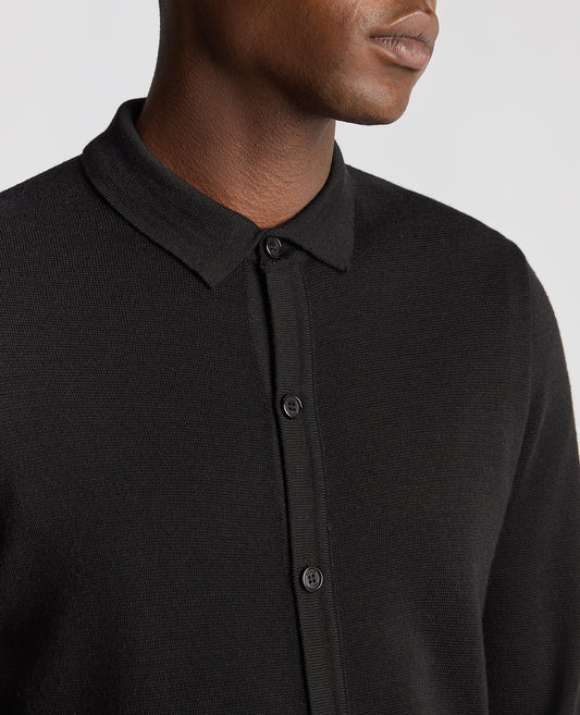 Long Sleeve Buttoned Polo Cardigan - Black