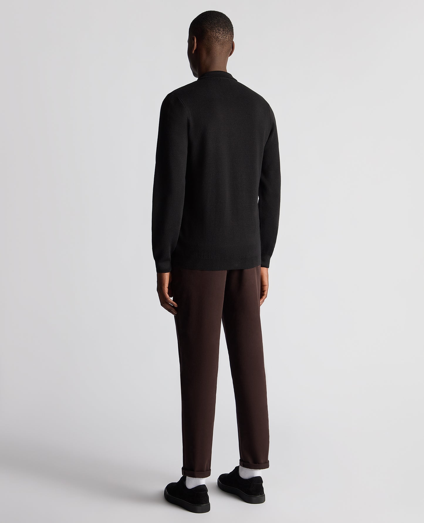 Long Sleeve Buttoned Polo Cardigan - Black