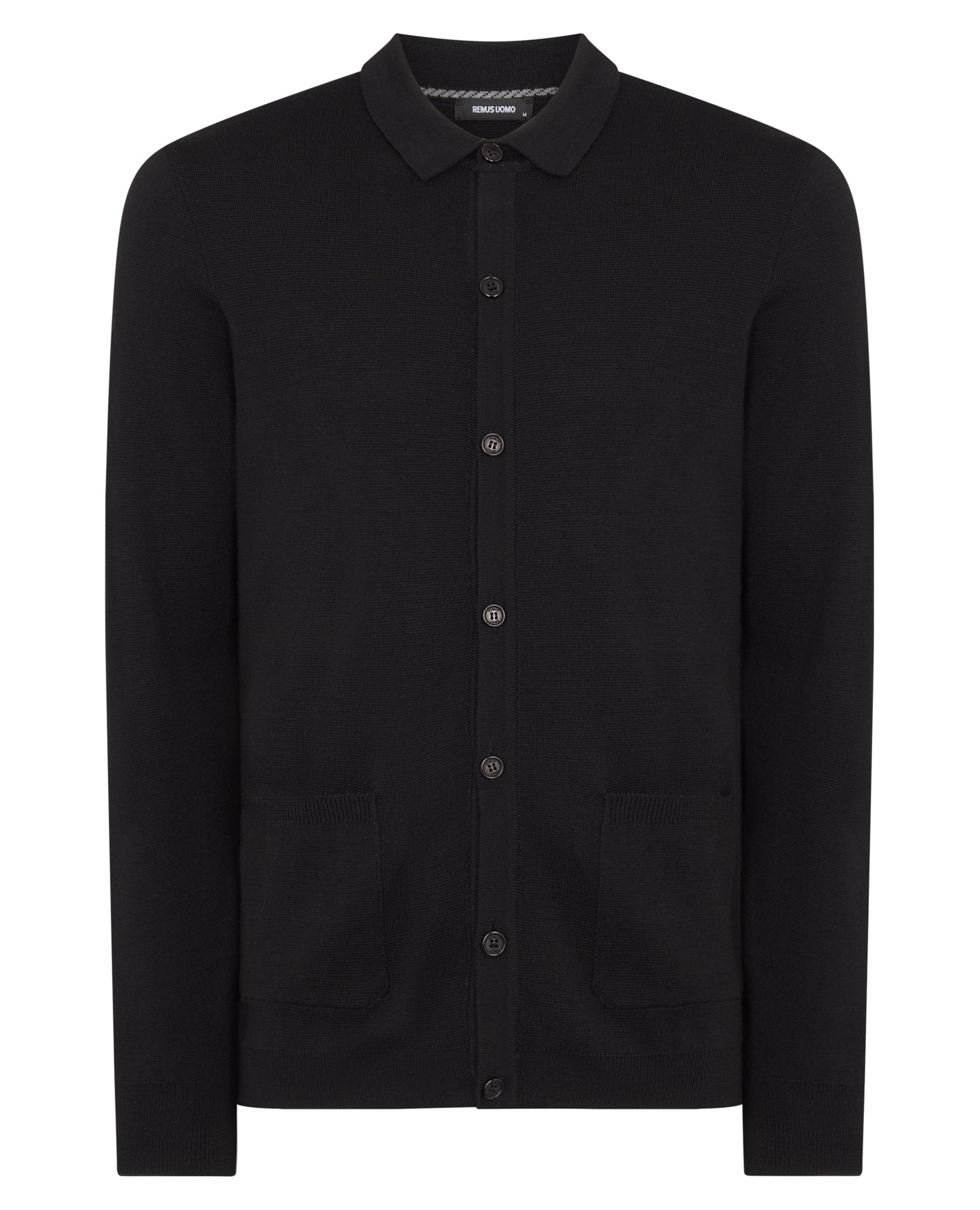 Long Sleeve Buttoned Polo Cardigan - Black