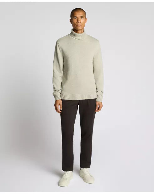 Roll Neck Cotton Knit Sweater - Light Grey
