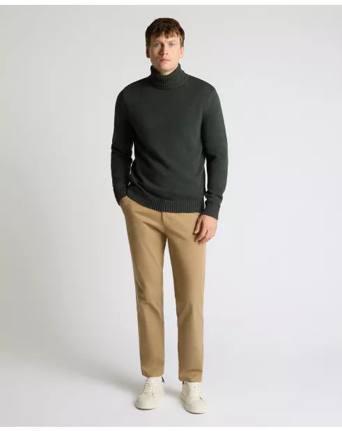 Roll Neck Cotton Knit Sweater - Dark Green