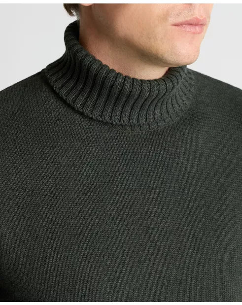 Roll Neck Cotton Knit Sweater - Dark Green