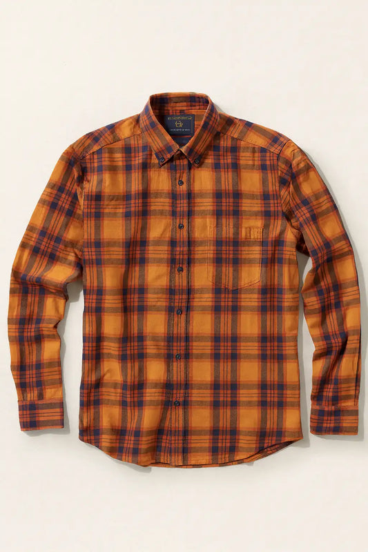 Brushed Cotton Plaid Check Shirt - Mustard