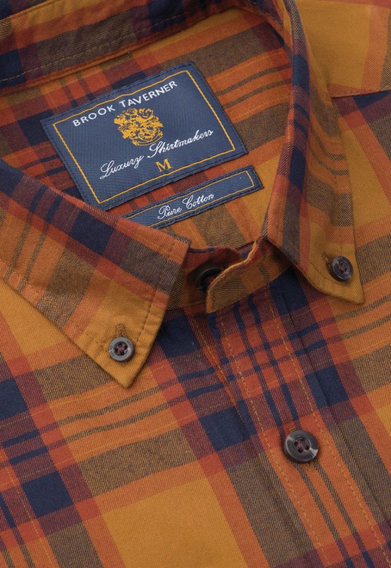 Brushed Cotton Plaid Check Shirt - Mustard