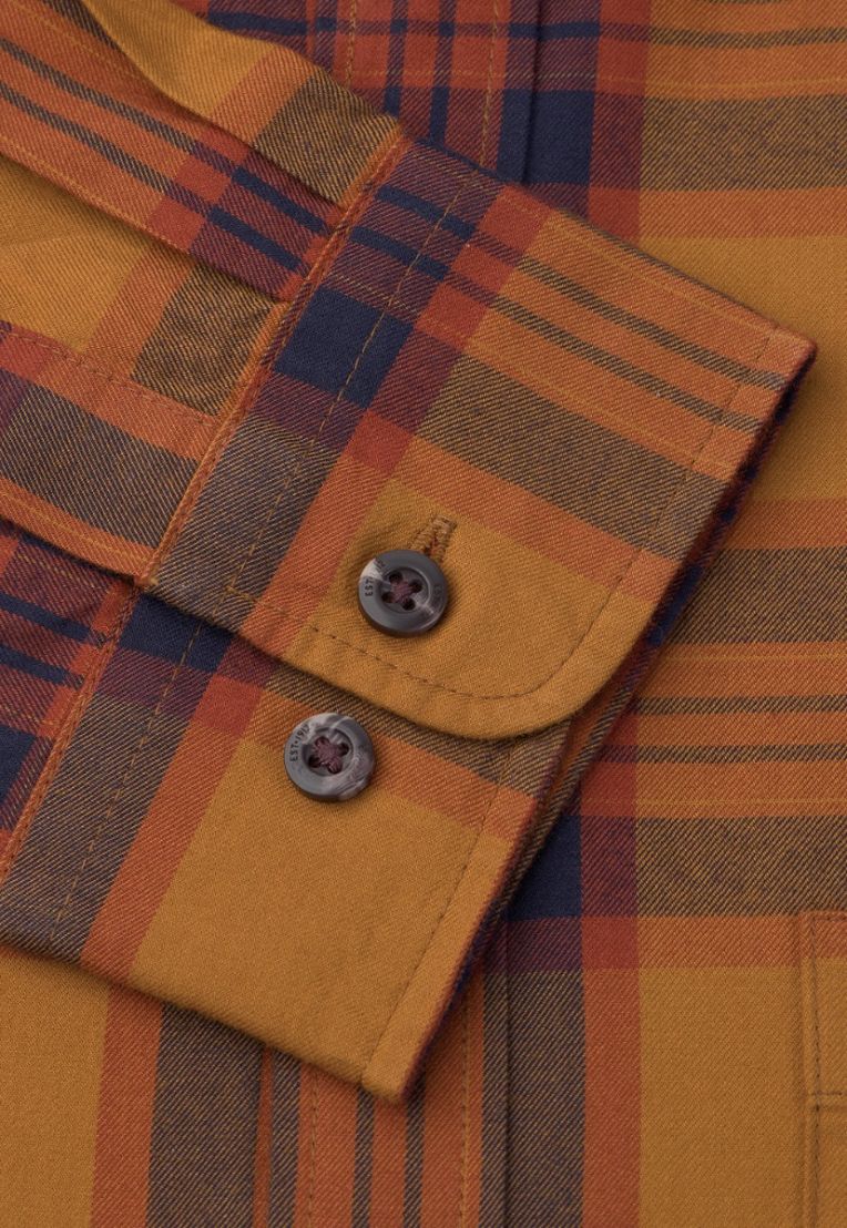 Brushed Cotton Plaid Check Shirt - Mustard
