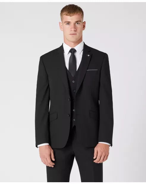 Tapered Fit Polyviscose Suit Jacket - Black