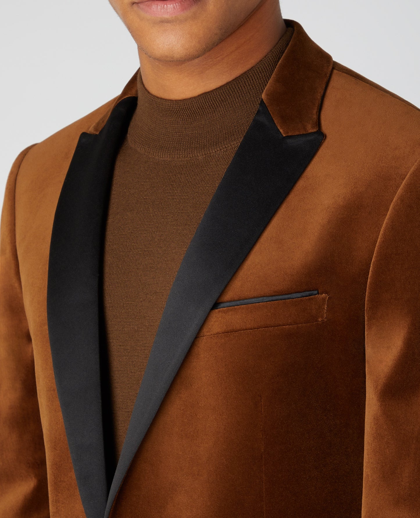 Slim Fit Velvet Jacket - Rust