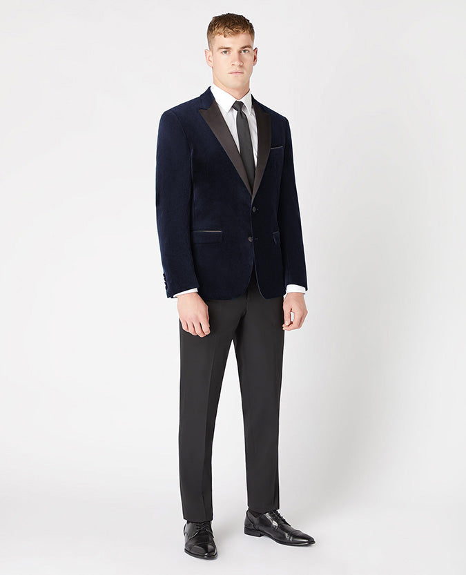 Slim Fit Velvet Jacket - Navy