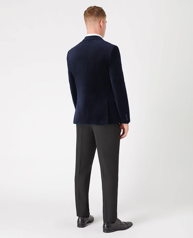 Slim Fit Velvet Jacket - Navy