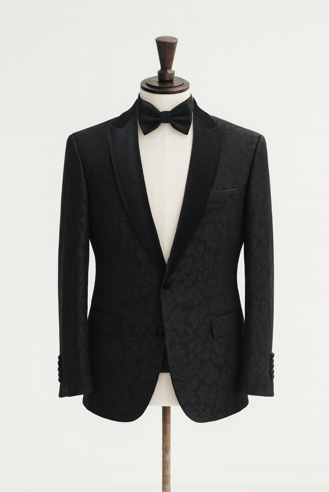 Black Brocade Velvet Lapel Evening Jacket
