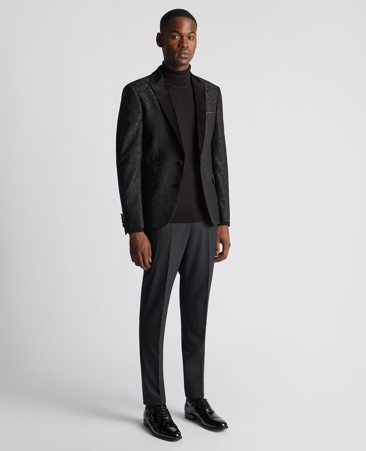 Black Brocade Velvet Lapel Evening Jacket