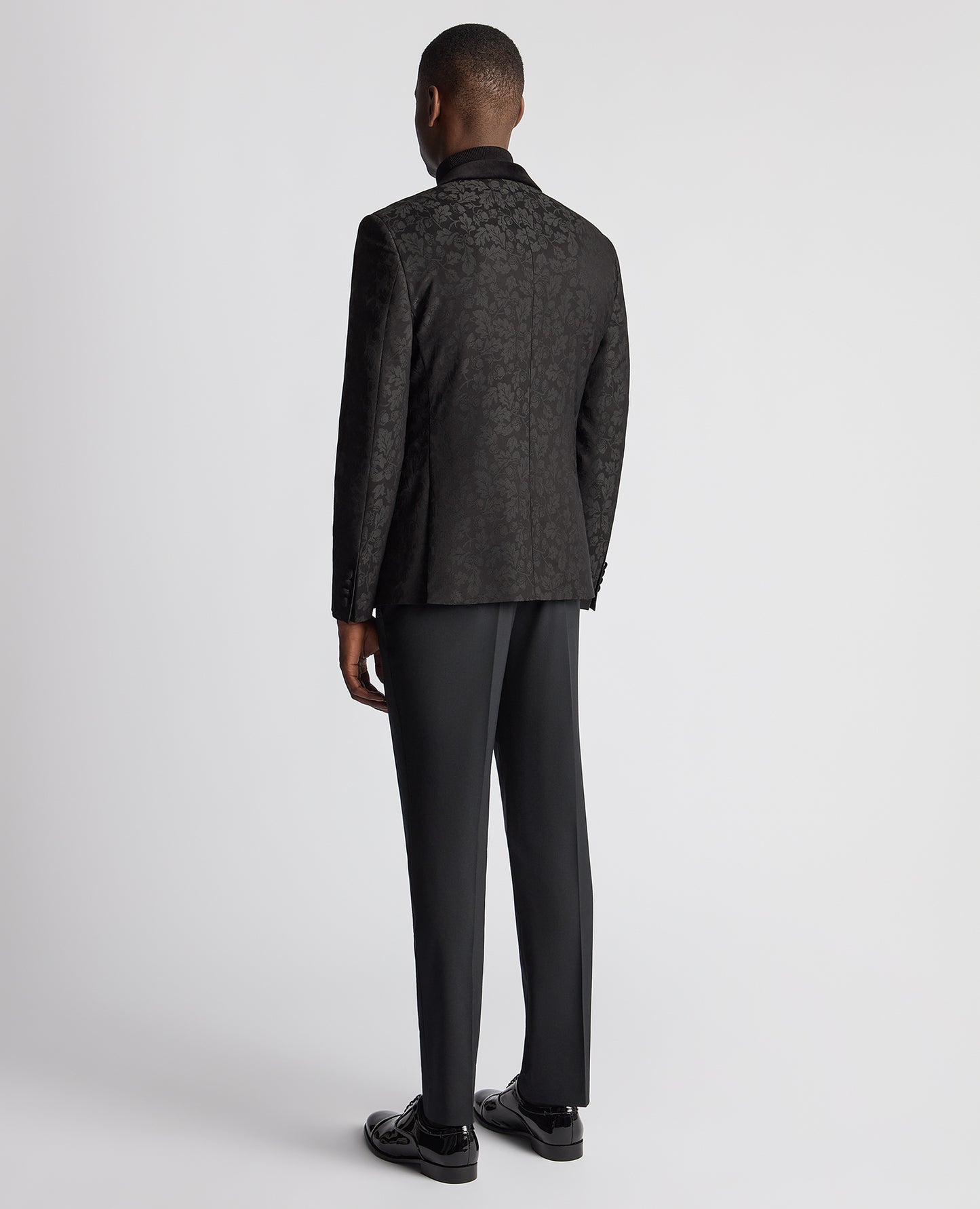 Black Brocade Velvet Lapel Evening Jacket