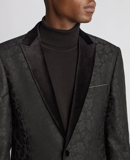 Black Brocade Velvet Lapel Evening Jacket