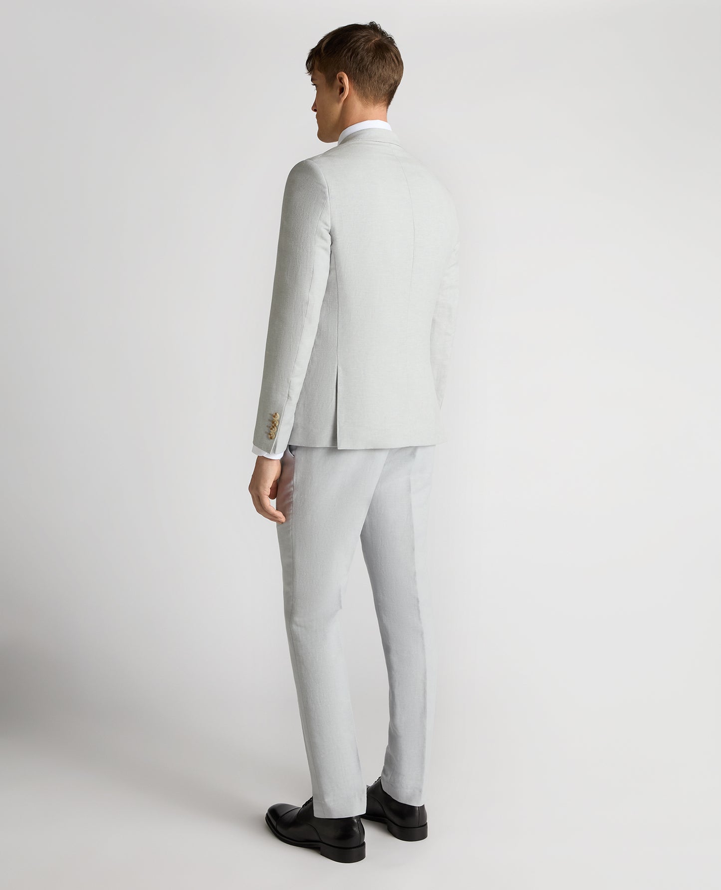 Double Breasted Slim Fit Linen-Blend Suit Jacket - Light Blue