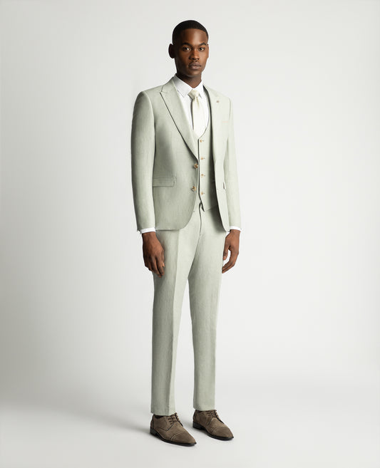 Tapered Fit Linen-Blend Suit Jacket - Light Green