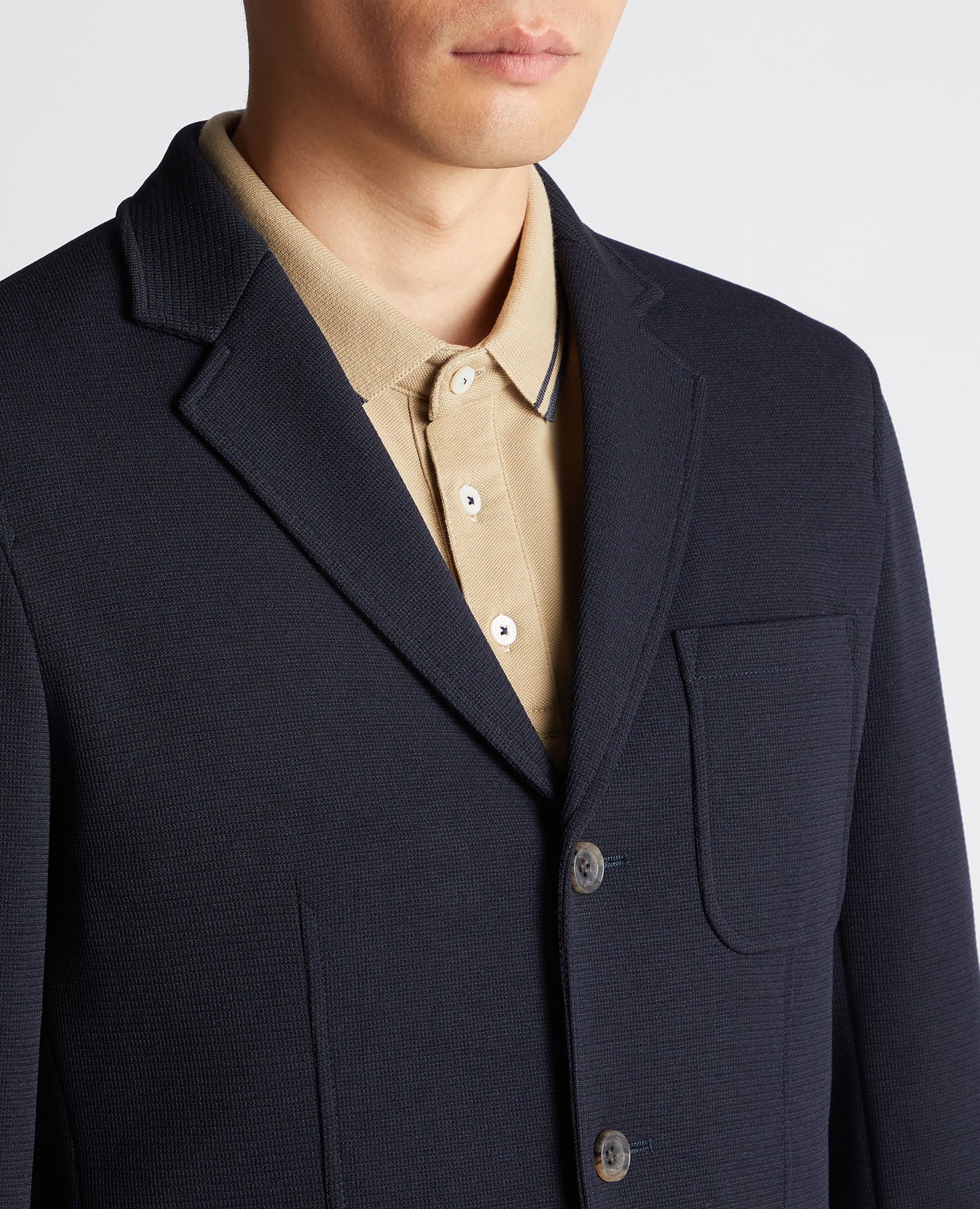 Slim-fit Textured Jersey Stretch Blazer 3-Button - Navy