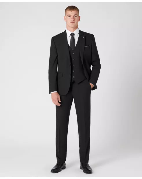 Tapered Fit Polyviscose Suit Waistcoat - Black