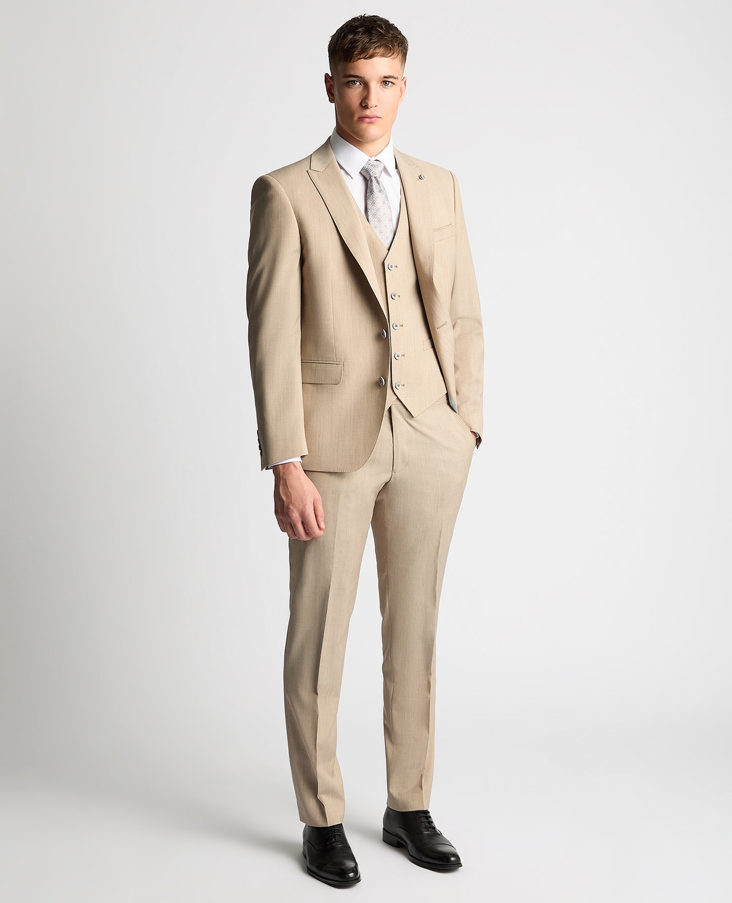 Wool-Rich Slim and Tapered Stone Suit - Waistcoat