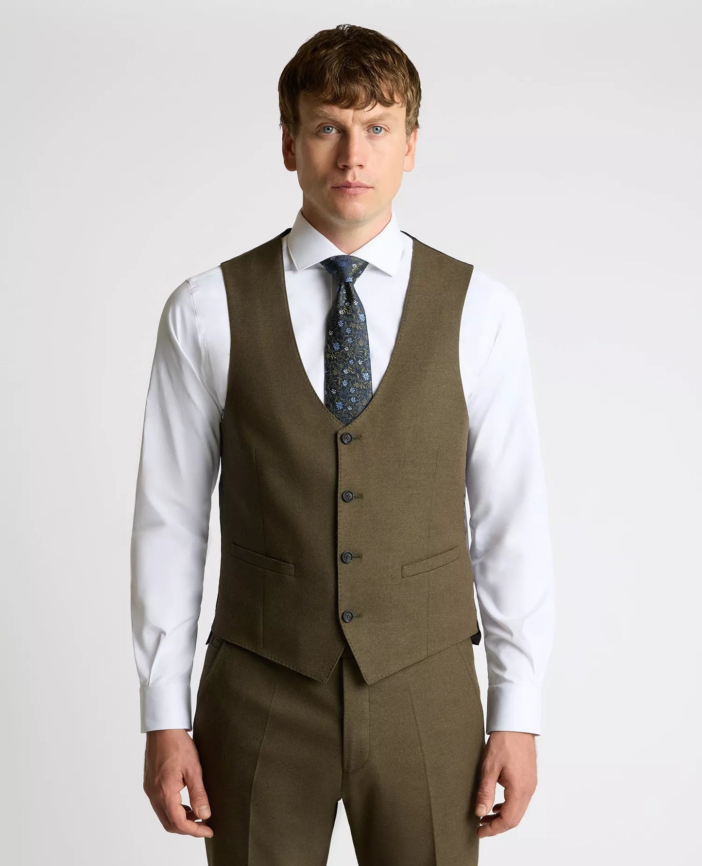 Soft Warm Handle Tapered Olive Suit - Waistcoat