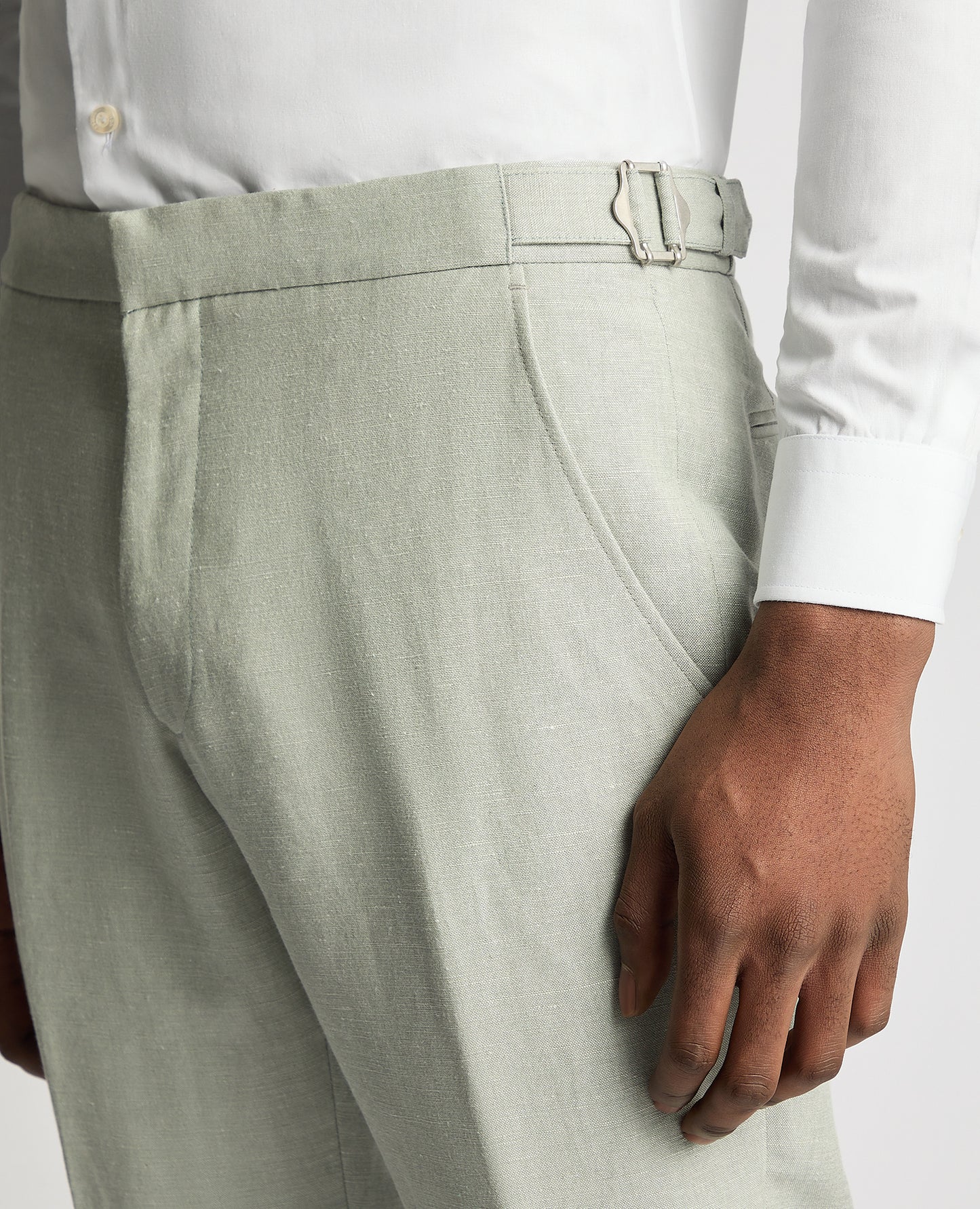 Slim Fit Linen-Blend Trousers - Light Green