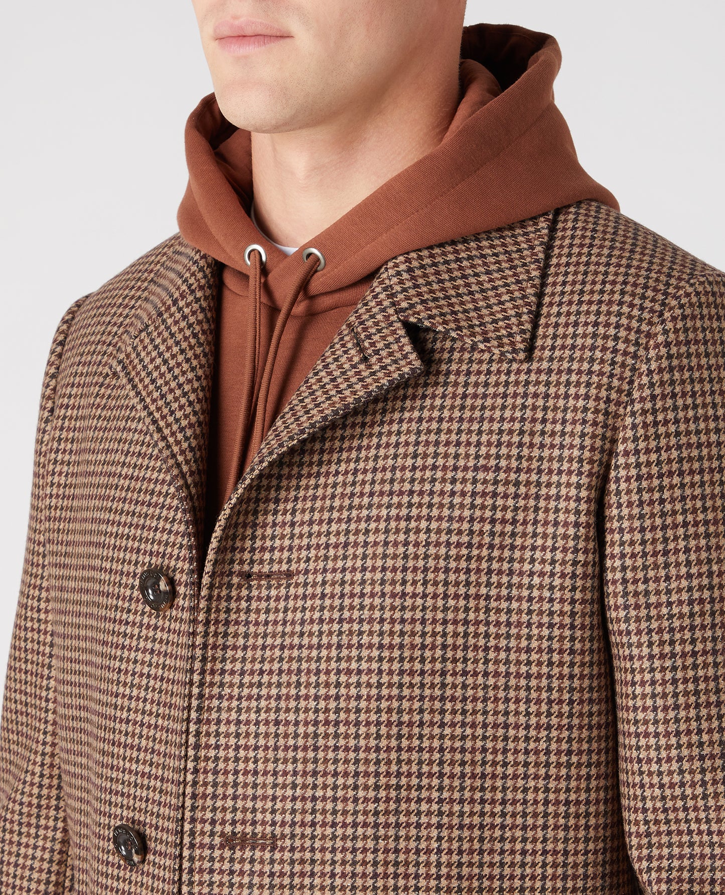 Tailored Fit Puppytooth Check Overcoat - Taupe