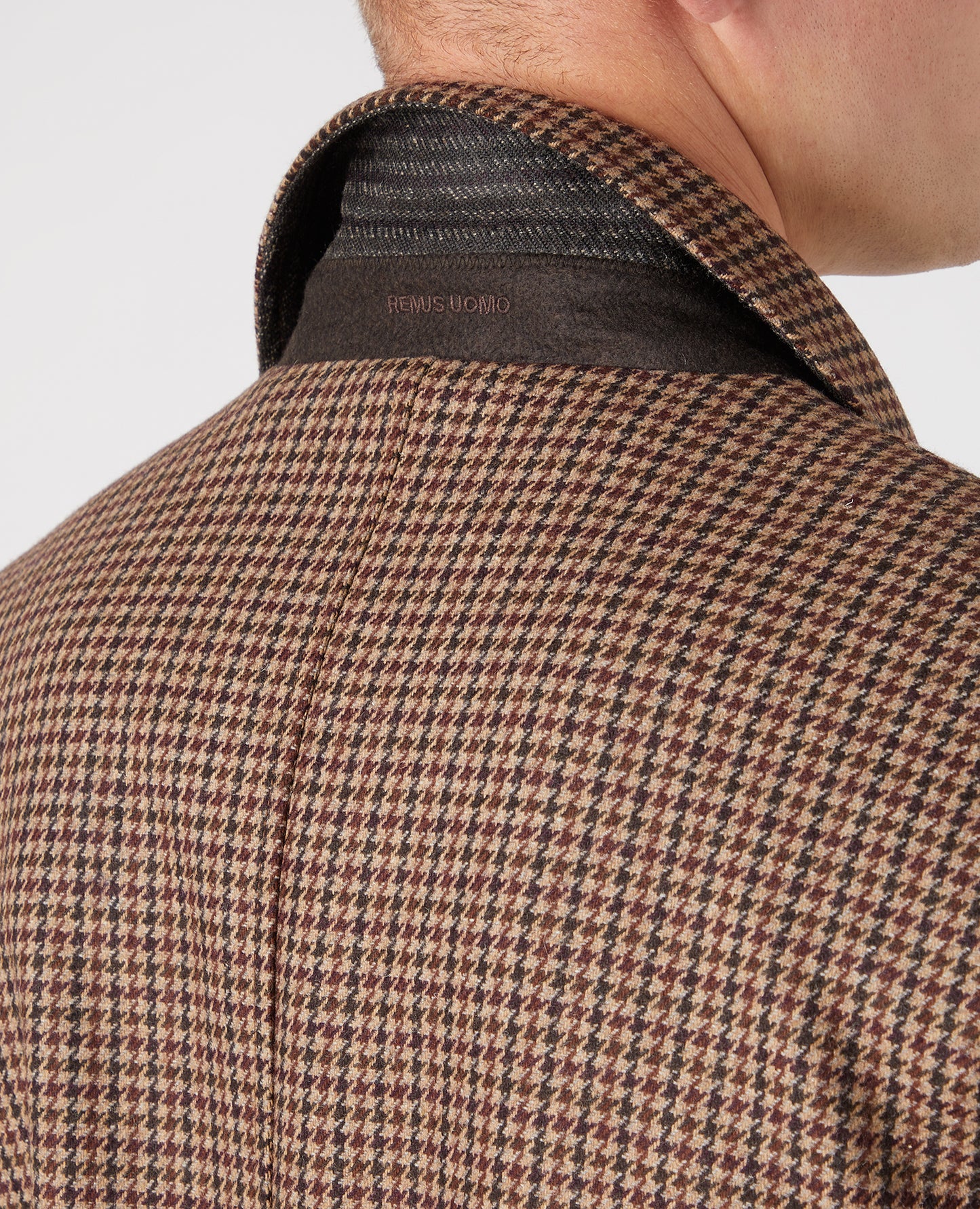 Tailored Fit Puppytooth Check Overcoat - Taupe