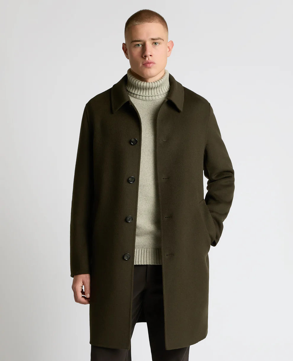 Tatum Relaxed Fit Wool Rich Overcoat - Olive Green