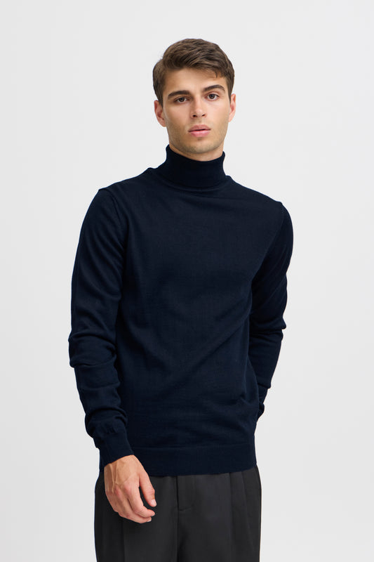 Wool-Blend Super-Fine Knitted Roll-Neck - Navy