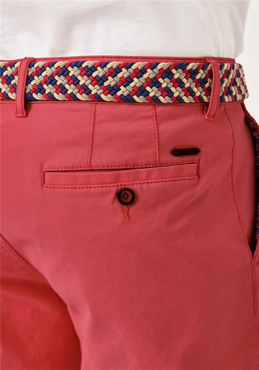 Surrey Cotton Chino Shorts with Contrast Woven Belt - Red