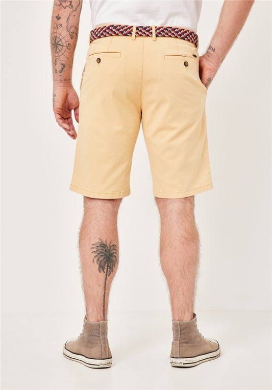 Surrey Cotton Chino Shorts with Contrast Woven Belt - Yellow