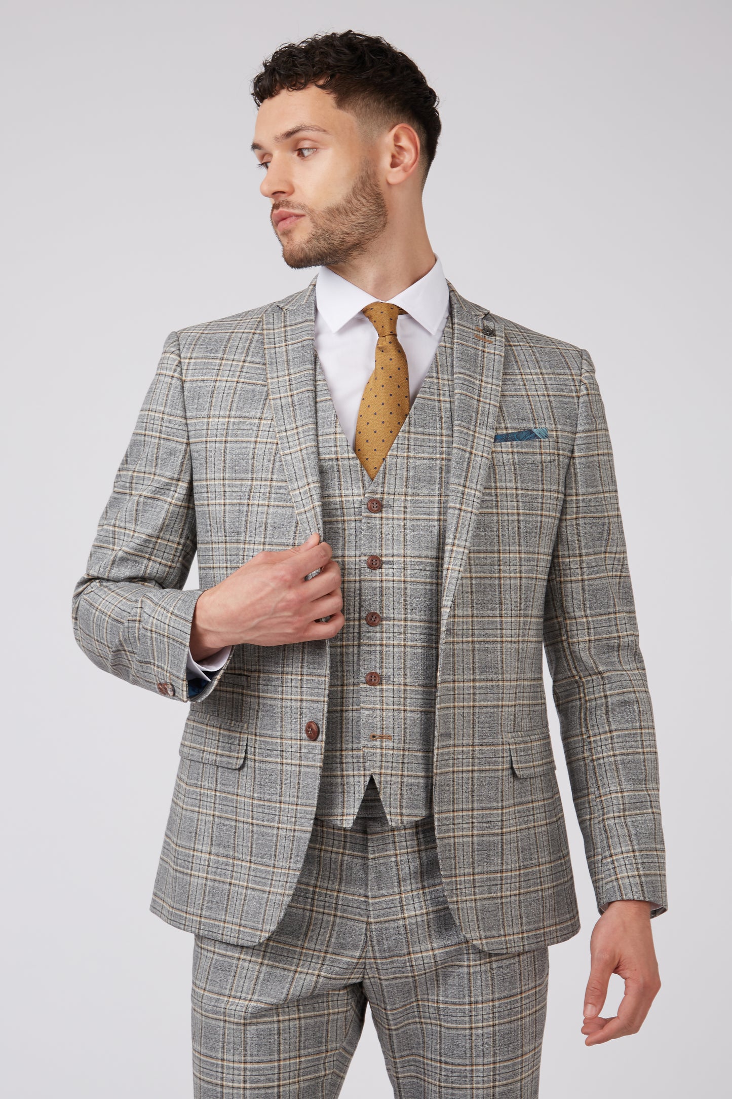 Light Grey and Tan Over Check from Antique Rogue - Waistcoat