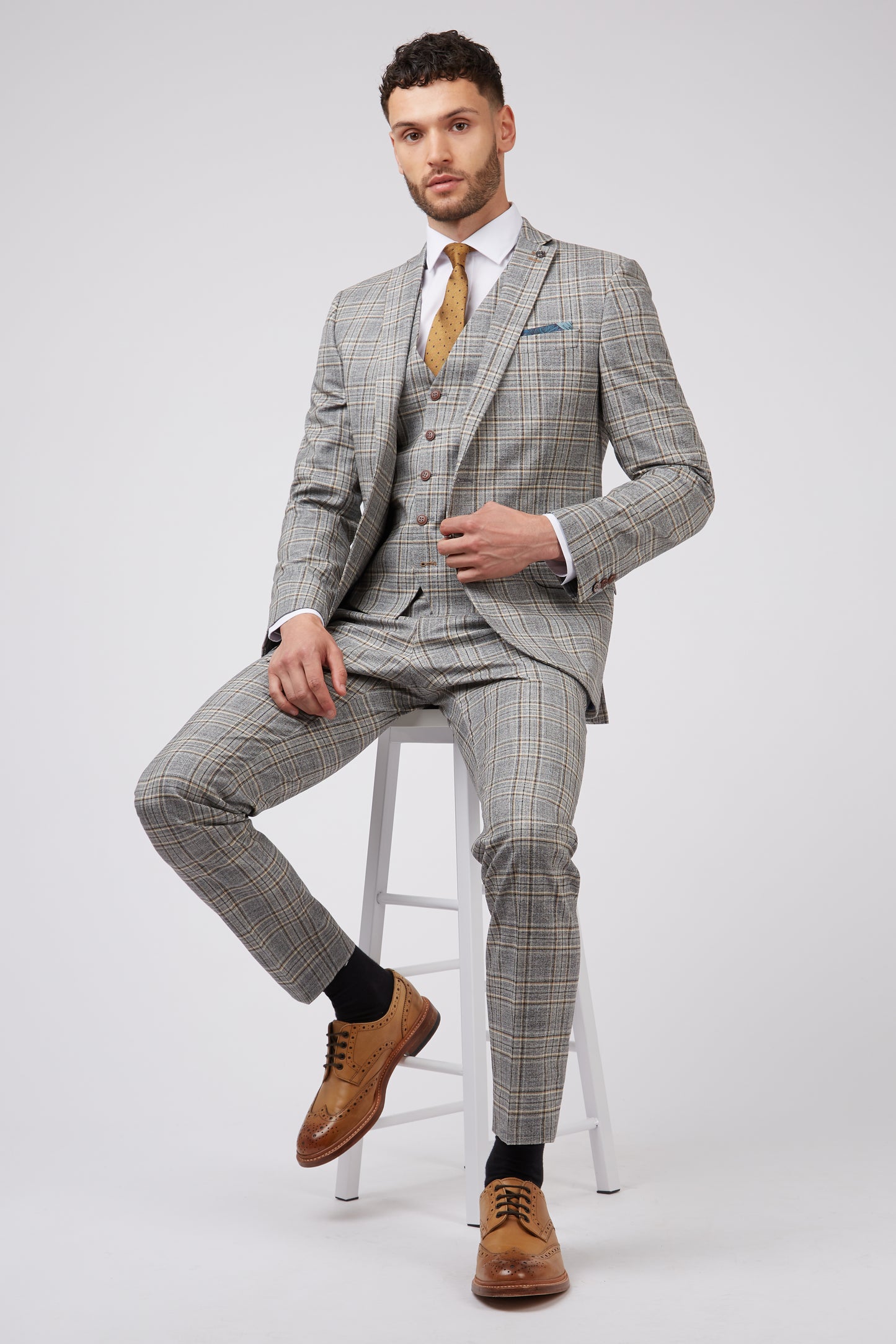 Light Grey and Tan Over Check from Antique Rogue - Waistcoat