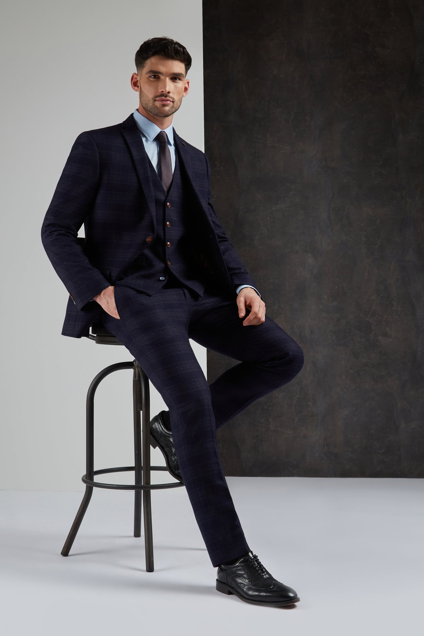 Navy Tweed Check from Antique Rogue - Trousers
