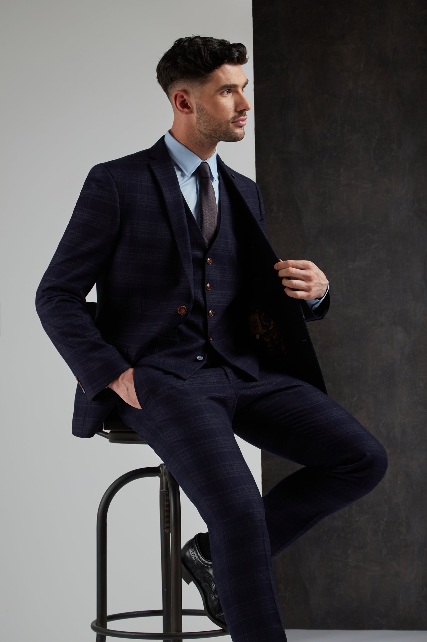 Navy Tweed Check from Antique Rogue - Trousers