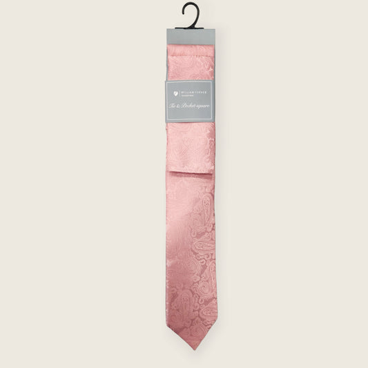Tie and Hankie Set - Tonal Paisley Baby Pink I082053