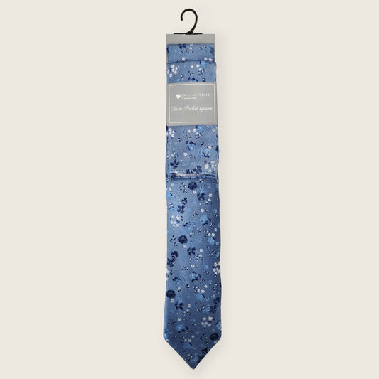 Tie and Hankie Set - Floral Blue I081808