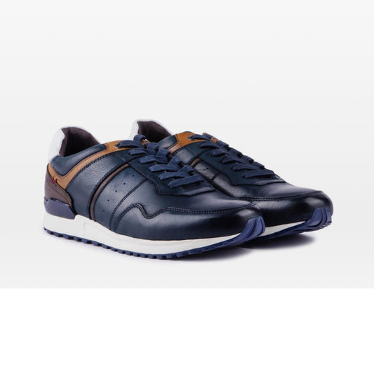 Brescia Leather Trainers - Navy