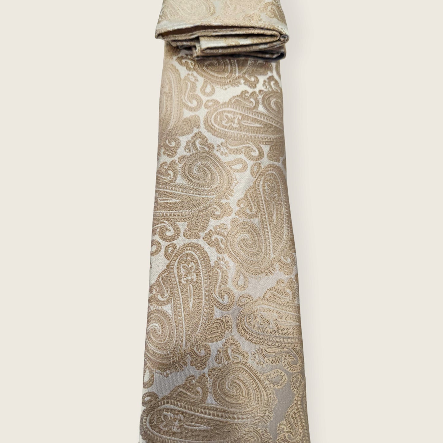 Tie and Hankie Set - Tonal Paisley Champagne I169845