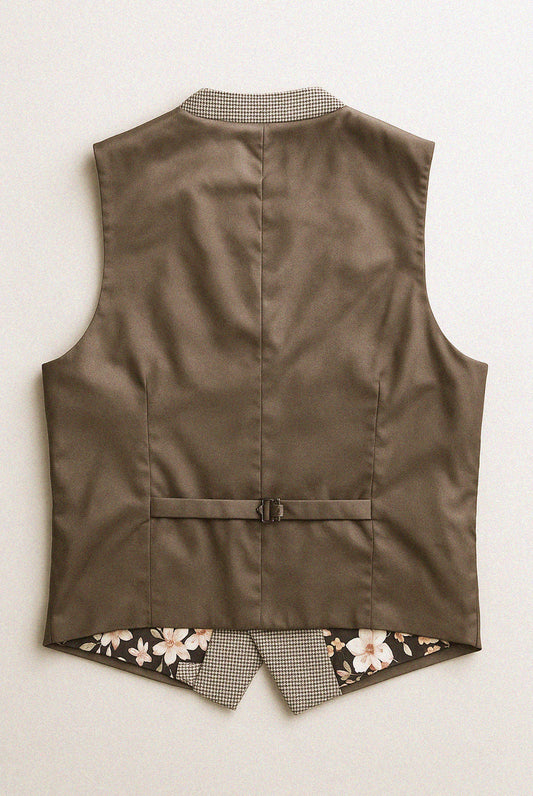 Cannon Brown Houndstooth 3 Piece Suit - Waistcoat