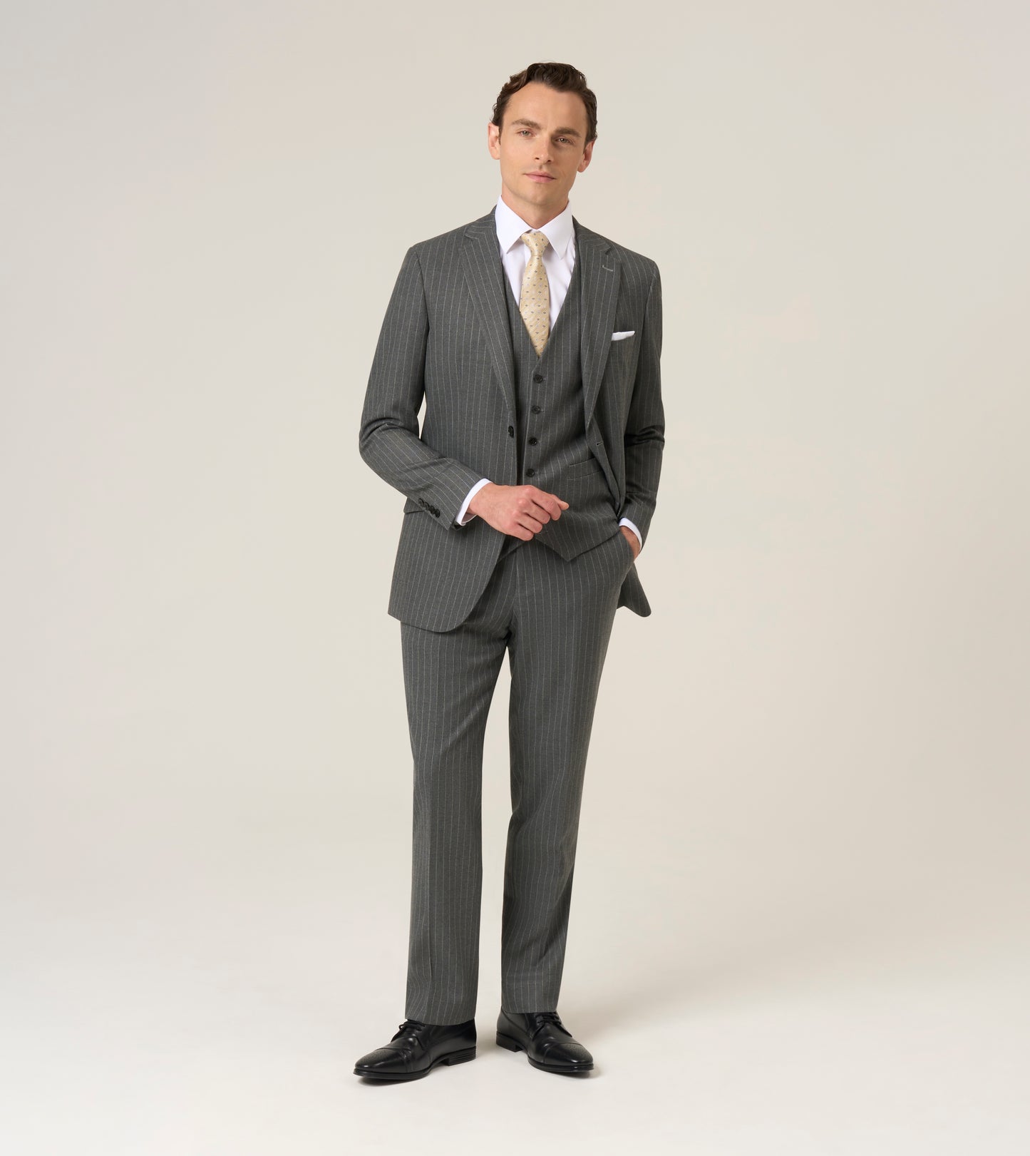 Cassius Dark Grey Pinstripe 3-Piece Suit - Trousers