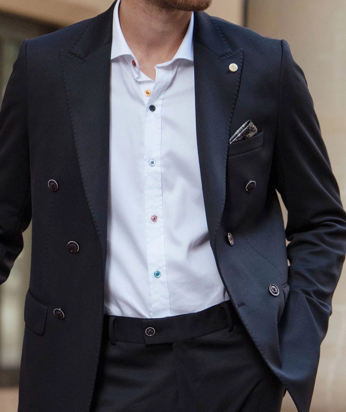 Modern Stretch Double-Breasted Suit - Navy Twill