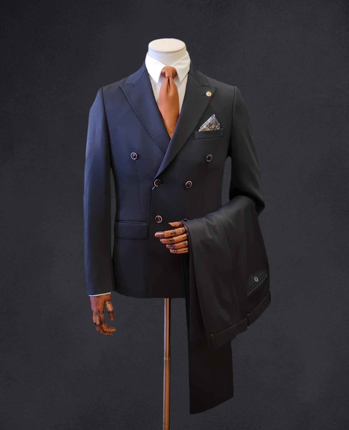 Modern Stretch Double-Breasted Suit - Navy Twill