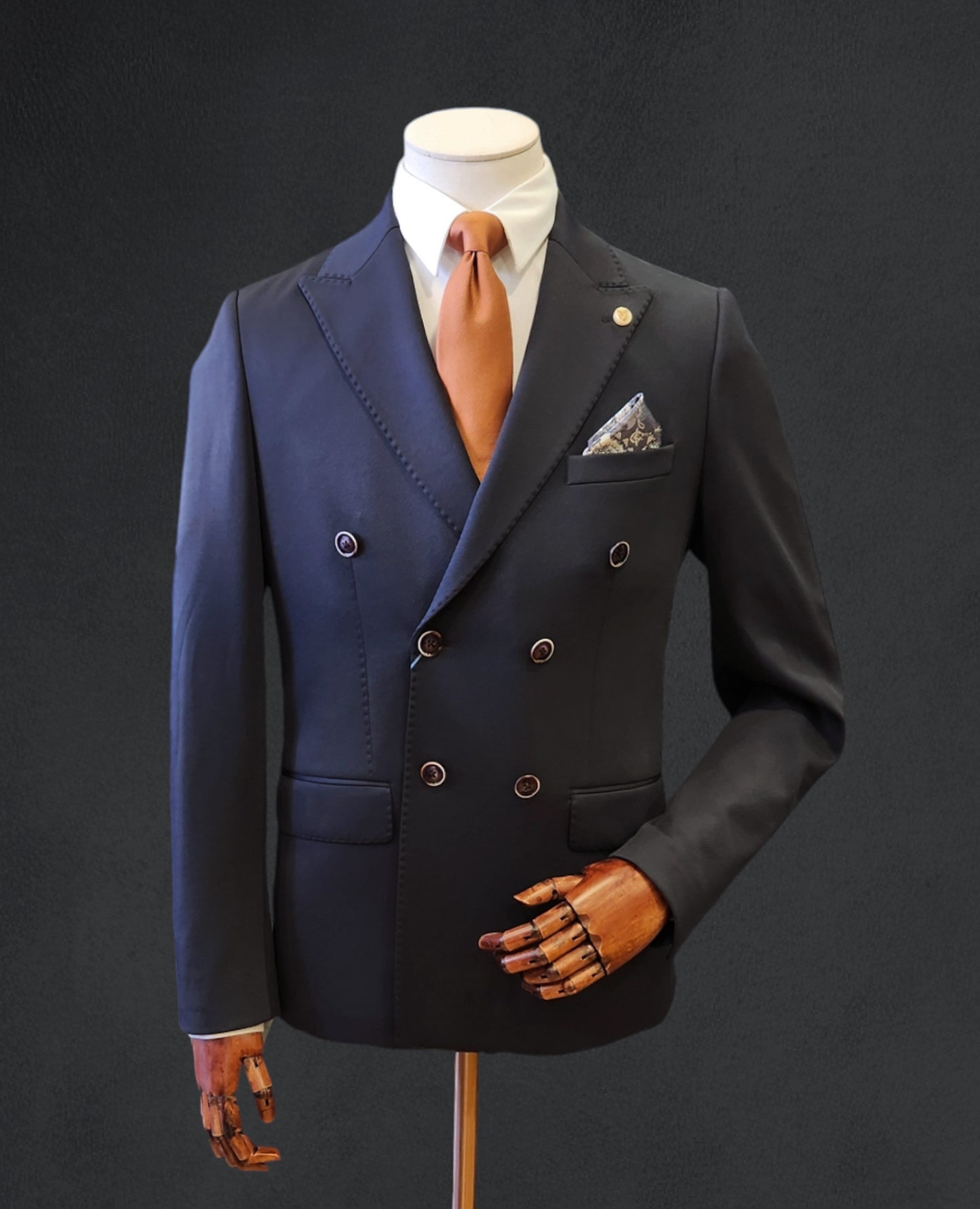 Modern Stretch Double-Breasted Suit - Navy Twill
