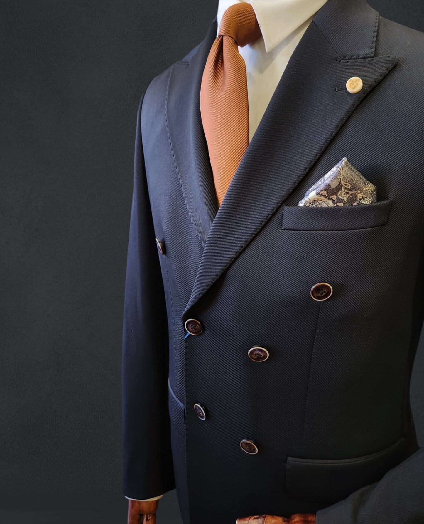 Modern Stretch Double-Breasted Suit - Navy Twill
